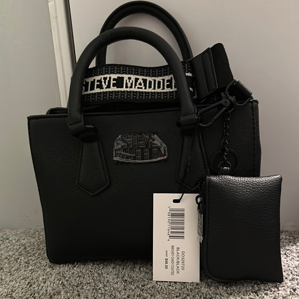 Steve Madden Black Satchel Set with Textured Design